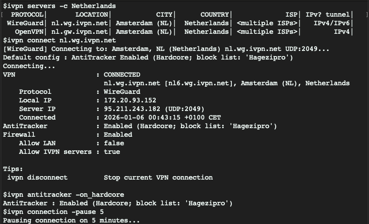VPN CLI terminal interface